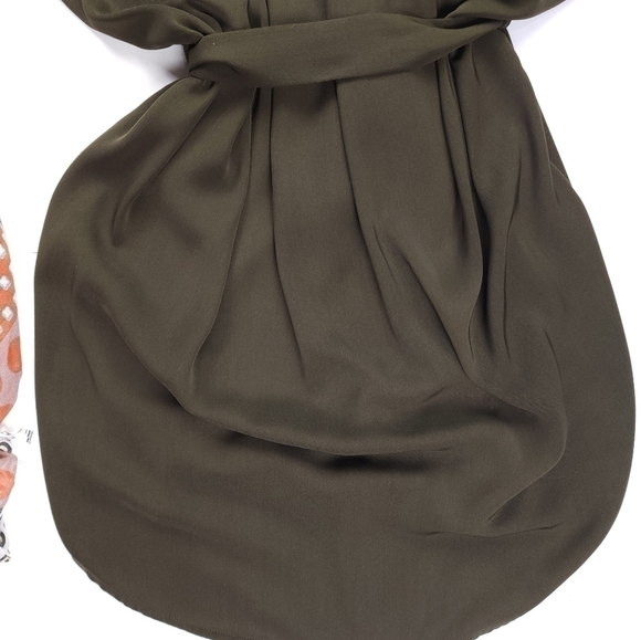 LR Olive Poly Belted Slip Dress Sz M - Picture 6 of 9